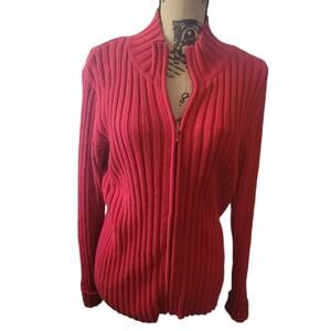 Medium Talbot's red ribbed zip up sweater jacket, good condition